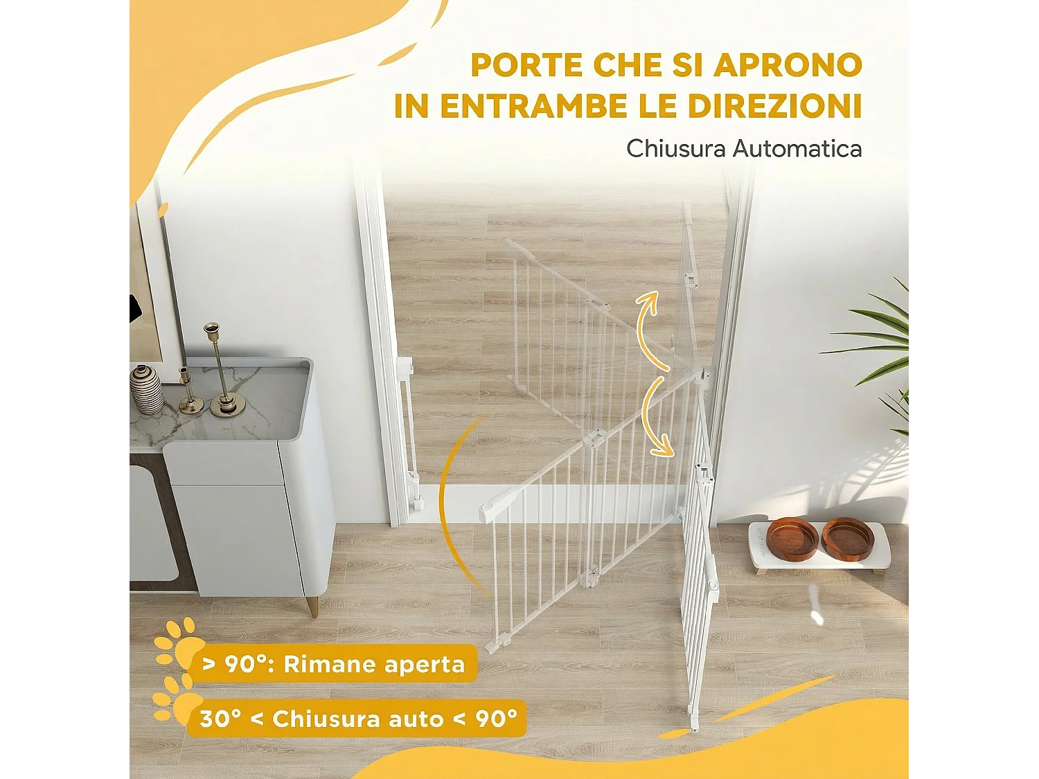 Cancello per cani con chiusura automatica in metallo bianco