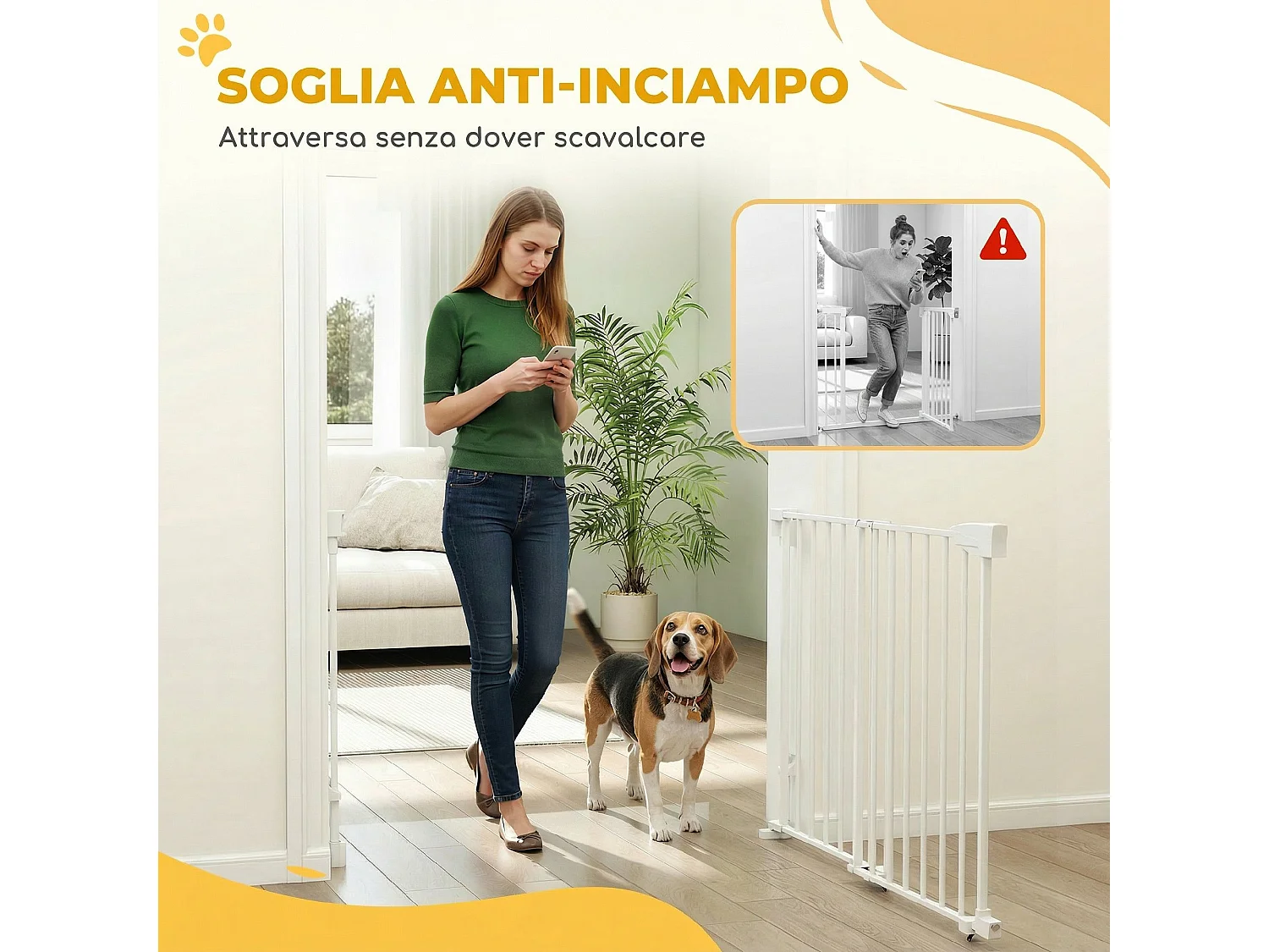 Cancello per cani con chiusura automatica in metallo bianco