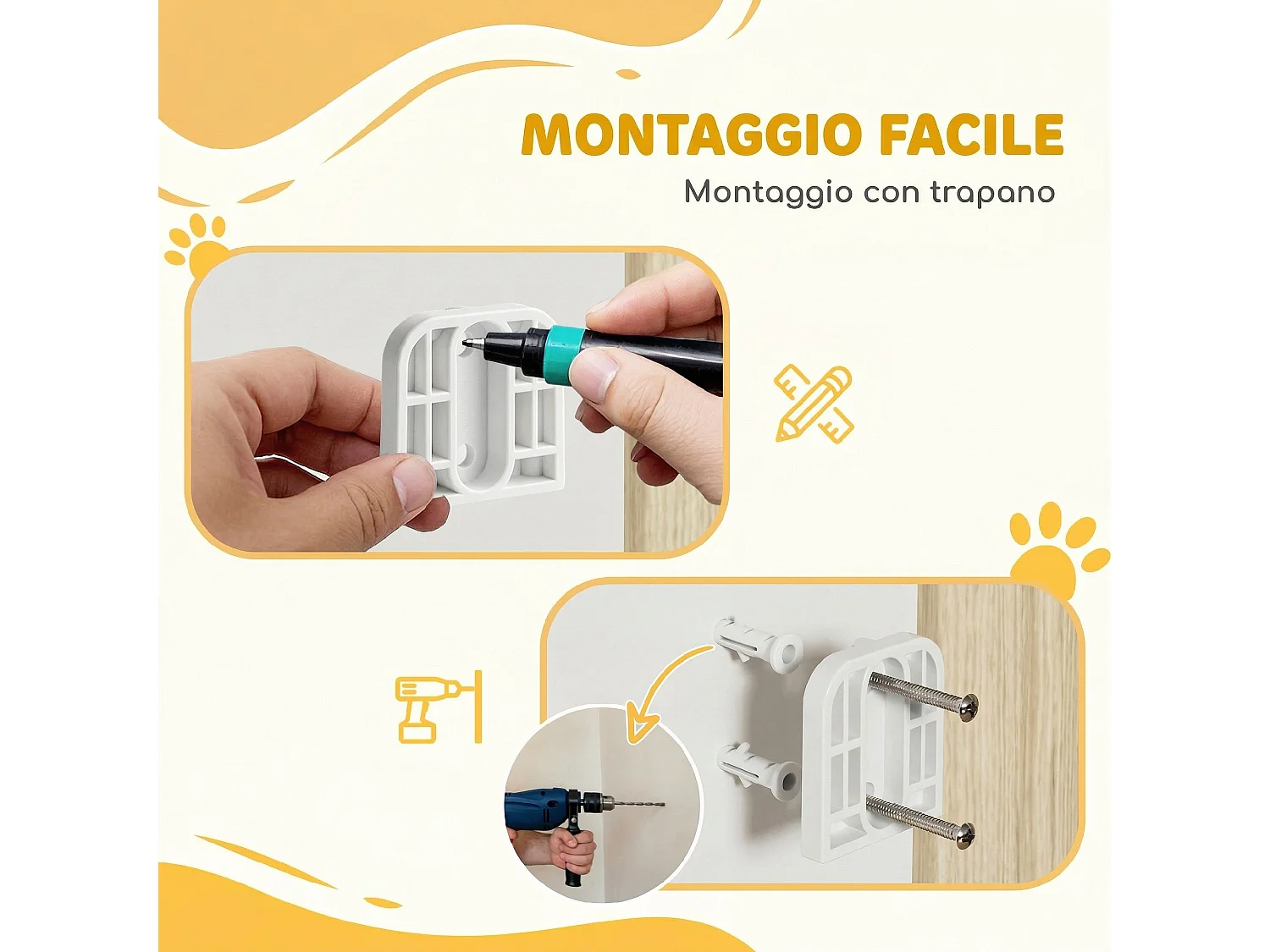 Cancello per cani con chiusura automatica in metallo bianco