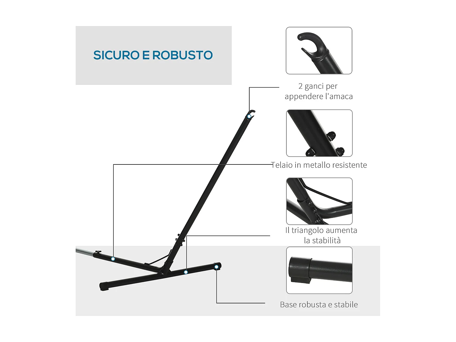 Supporto Struttura Portante per Amaca Regolabile 313-388x109x116cm