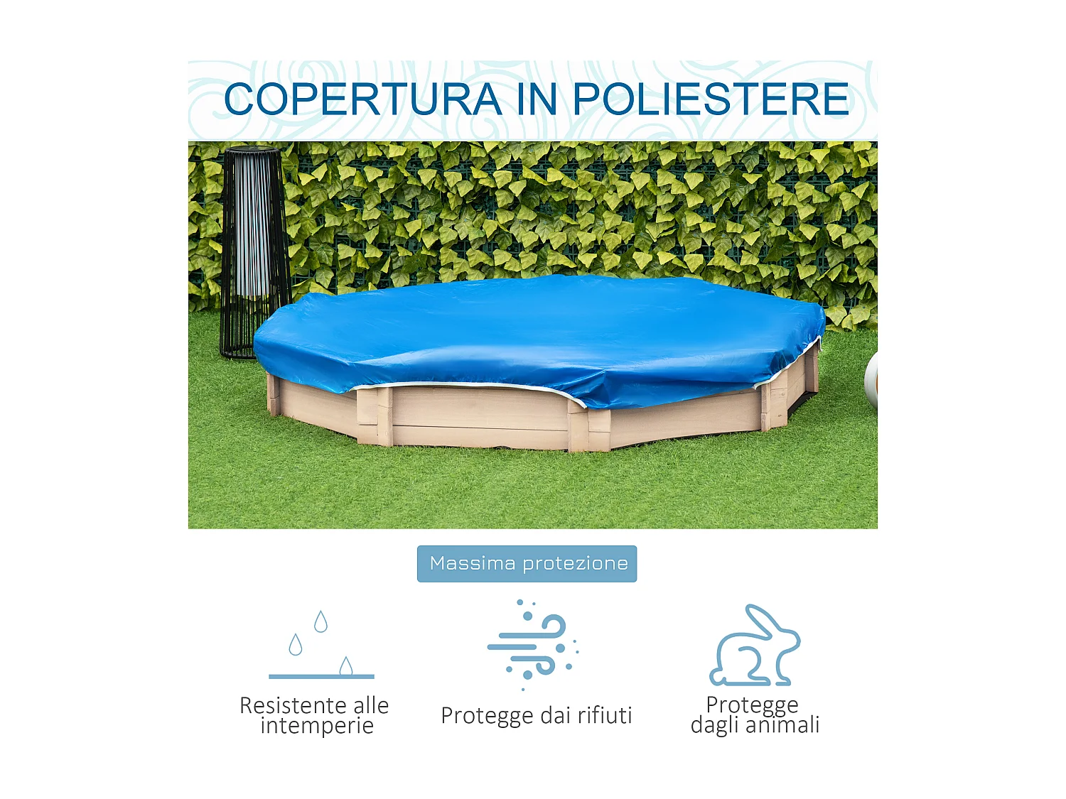 Sabbiera per bambini 3-8 anni con sedili e copertura in legno