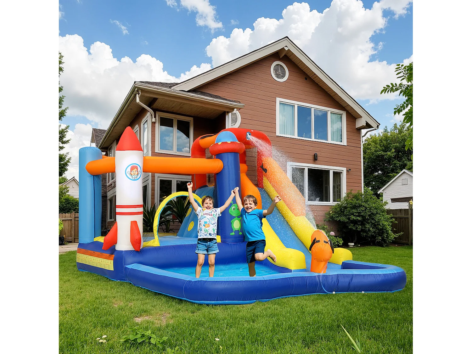 Castello gonfiabile 5 in 1 in tessuto oxford multicolore