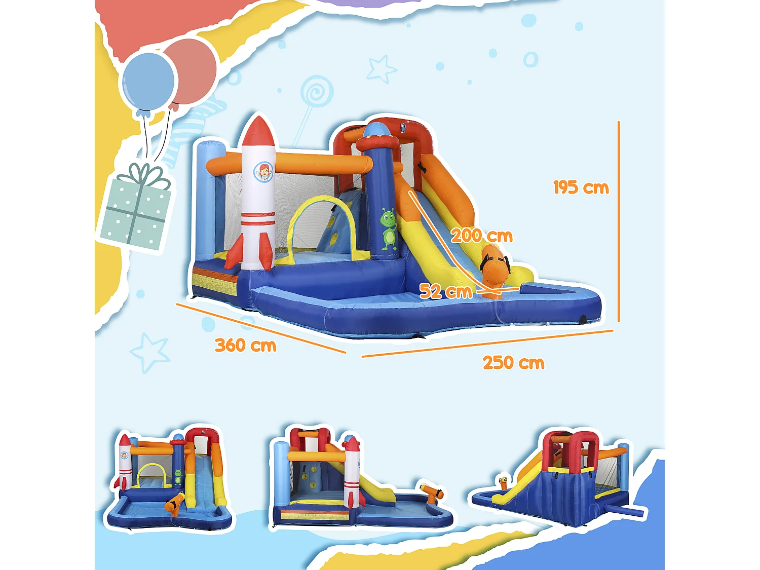 Castello gonfiabile 5 in 1 in tessuto oxford multicolore