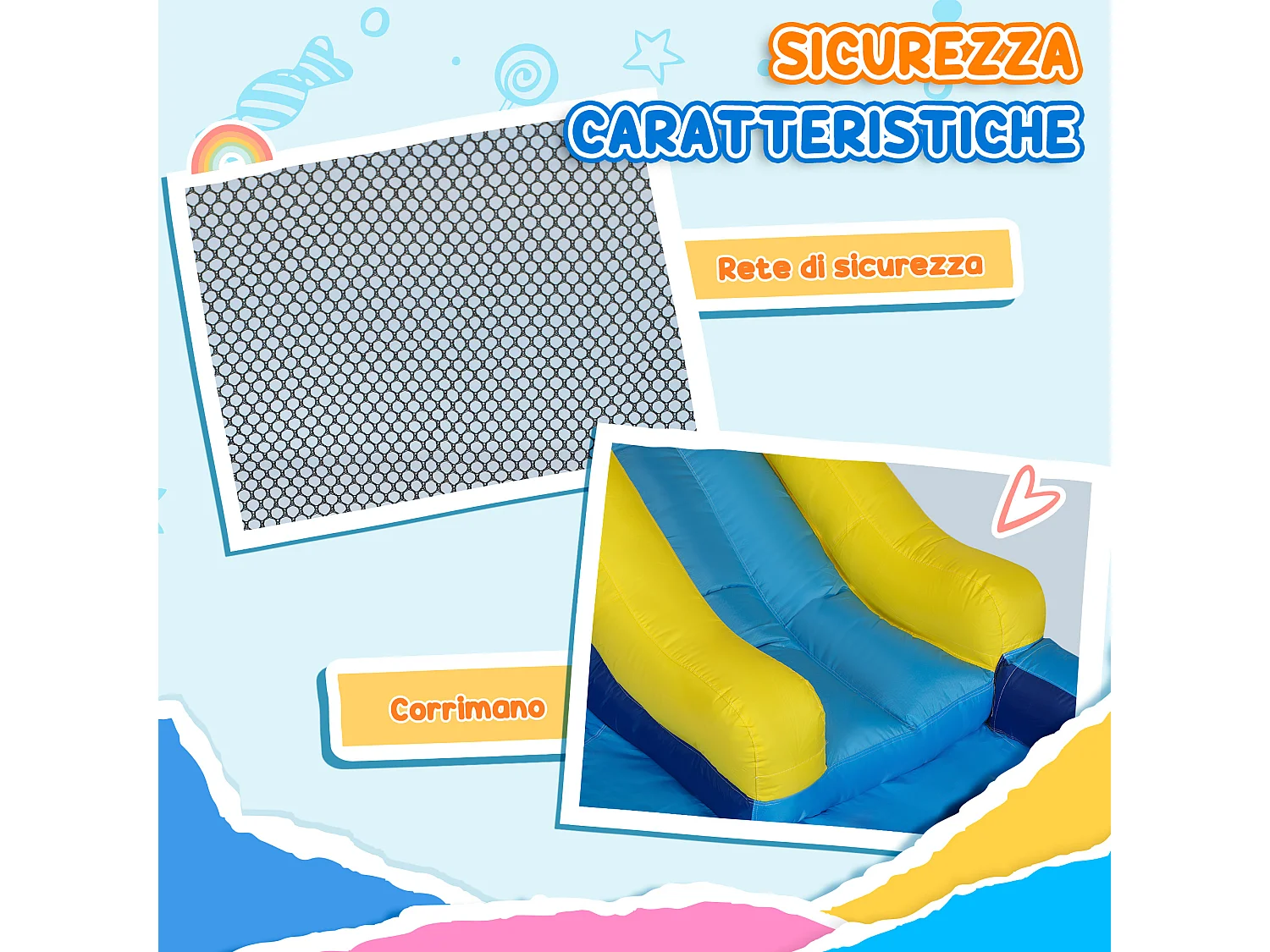 Castello gonfiabile 5 in 1 in tessuto oxford multicolore