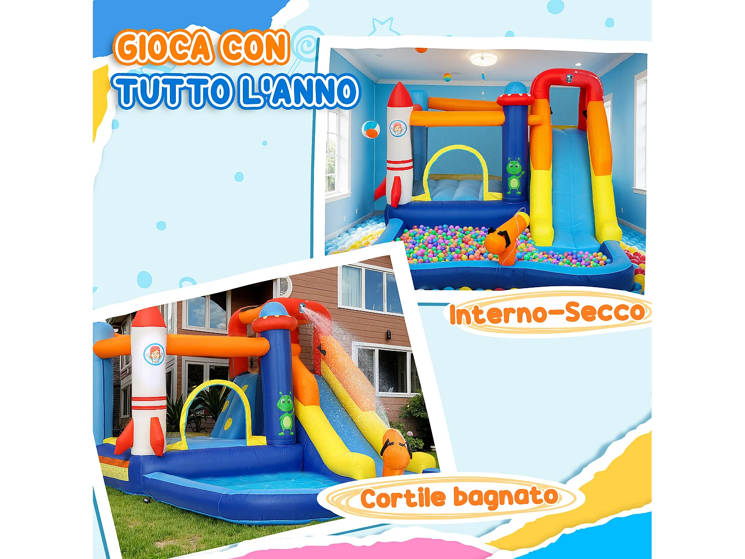 Castello gonfiabile 5 in 1 in tessuto oxford multicolore
