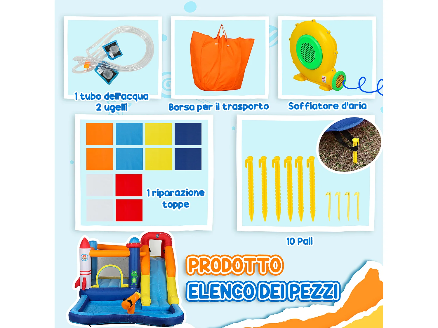 Castello gonfiabile 5 in 1 in tessuto oxford multicolore