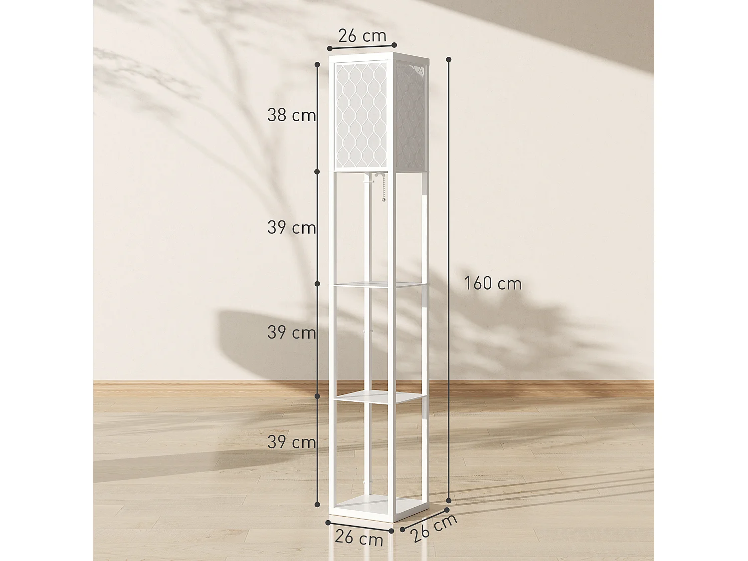 Lampada da terra moderna 2 in 1 con 3 ripiani integrati bianco