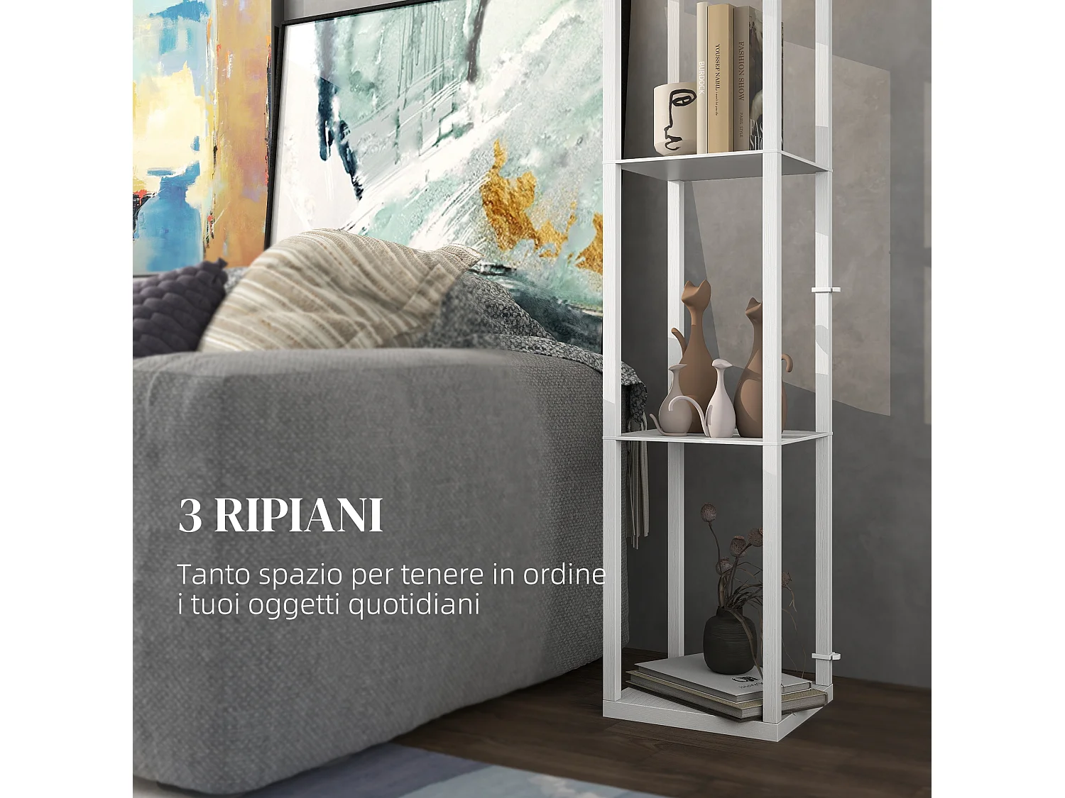 Lampada da terra moderna 2 in 1 con 3 ripiani integrati bianco