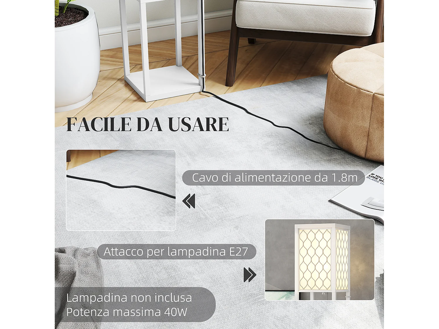 Lampada da terra moderna 2 in 1 con 3 ripiani integrati bianco