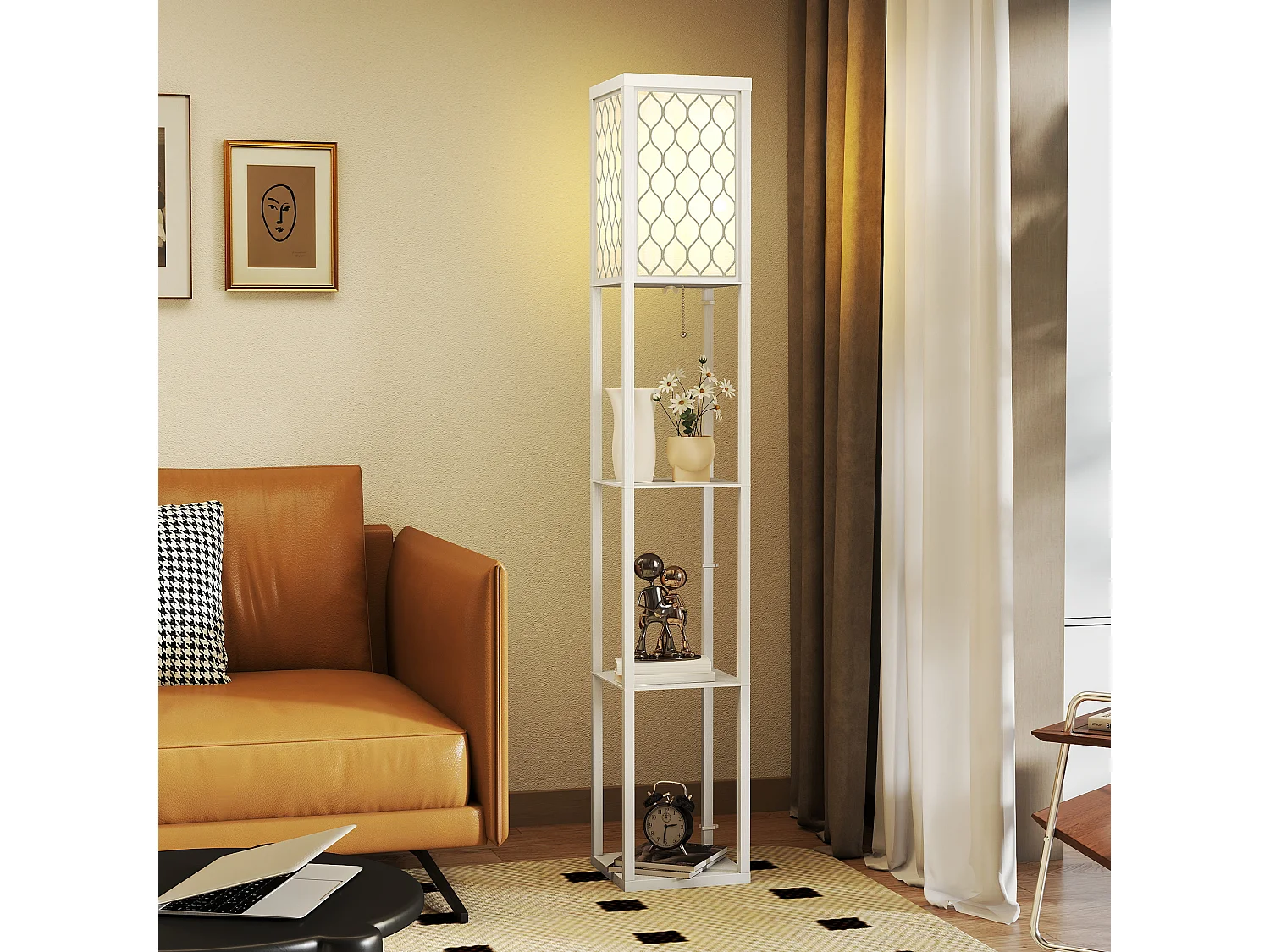 Lampada da terra moderna 2 in 1 con 3 ripiani integrati bianco