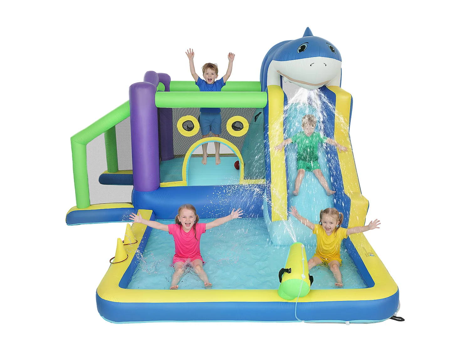 Castello gonfiabile 8 in 1 tema squali per bambini multicolore