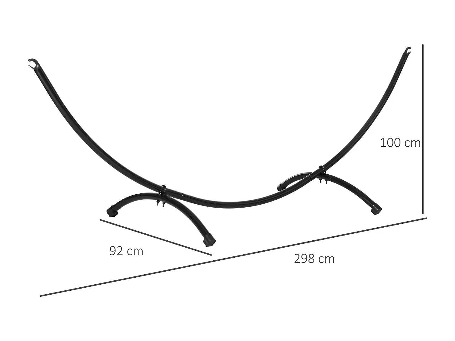 Struttura per amaca universale in metallo 300x90x100cm nero