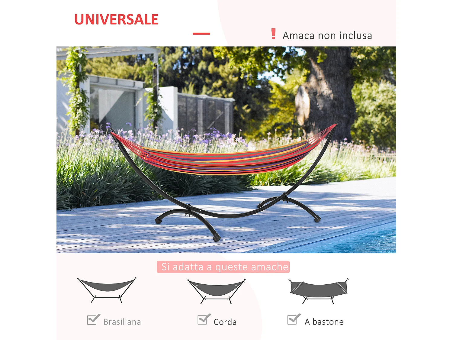 Struttura per amaca universale in metallo 300x90x100cm nero