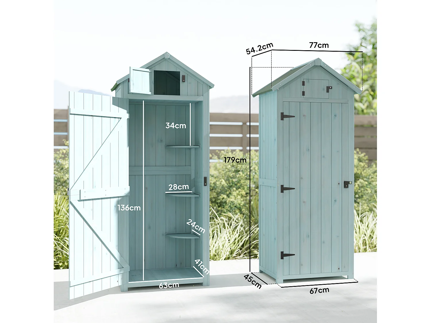 Capanno da giardino in legno con 3 mensole 77x54.2x179cm blu