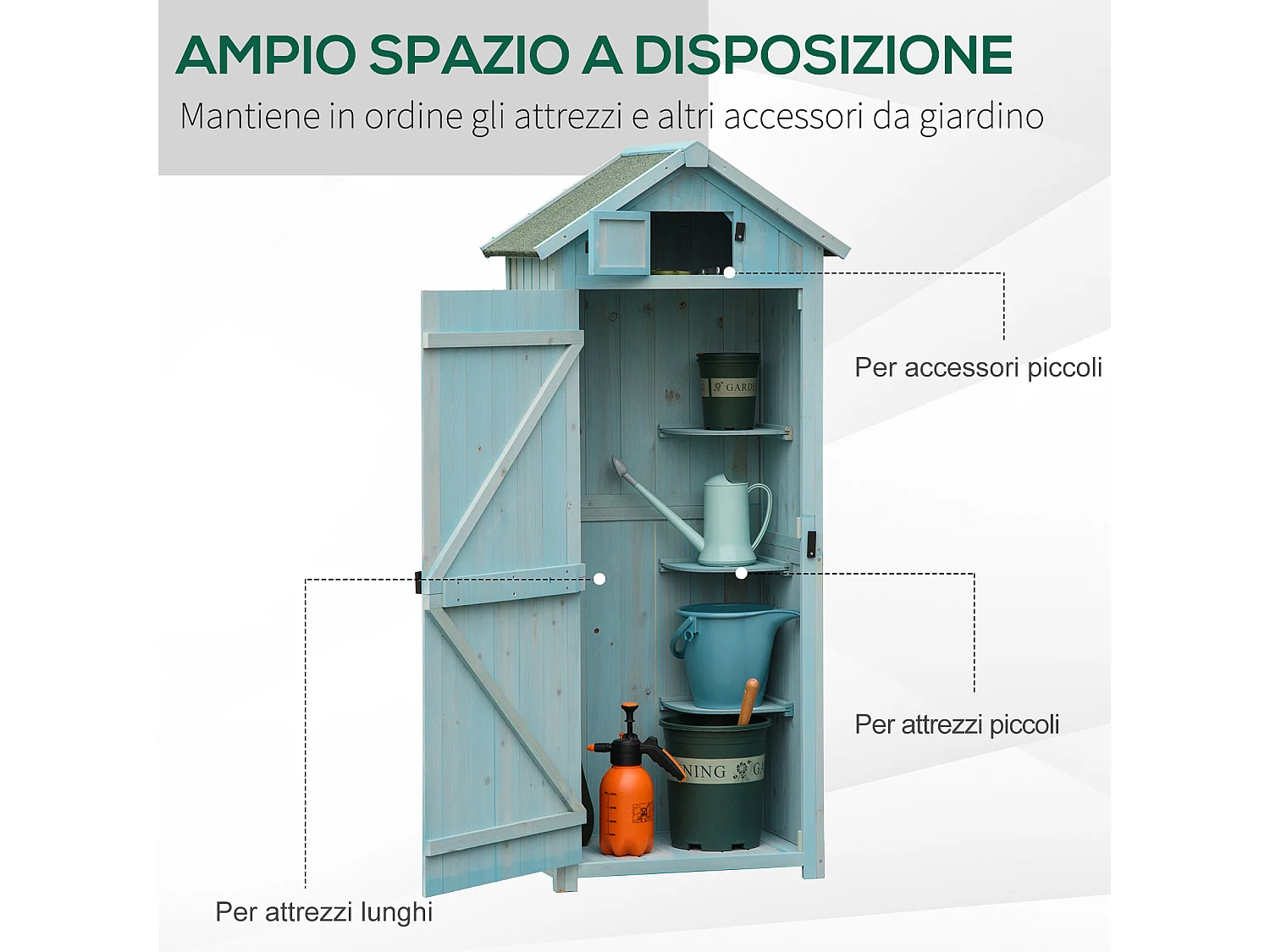 Capanno da giardino in legno con 3 mensole 77x54.2x179cm blu