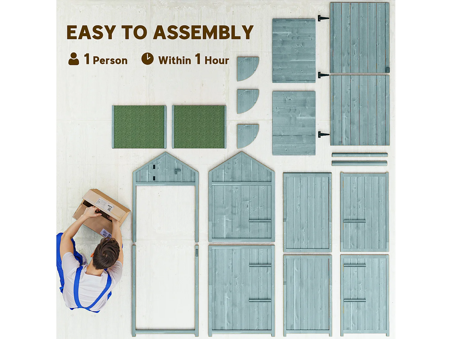 Capanno da giardino in legno con 3 mensole 77x54.2x179cm blu