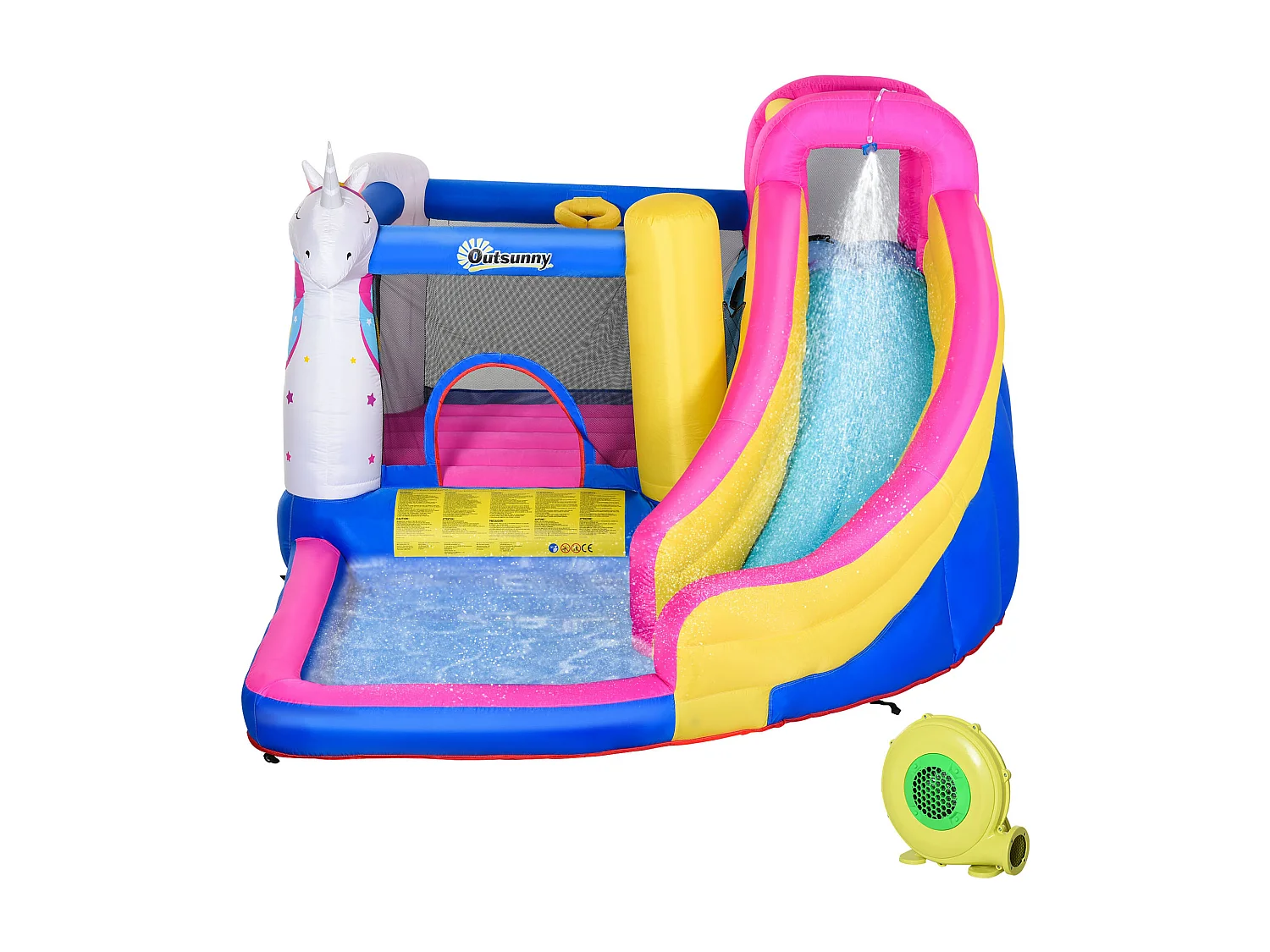 Gioco gonfiabile gigante a forma di casa con unicorno per 3 bambini