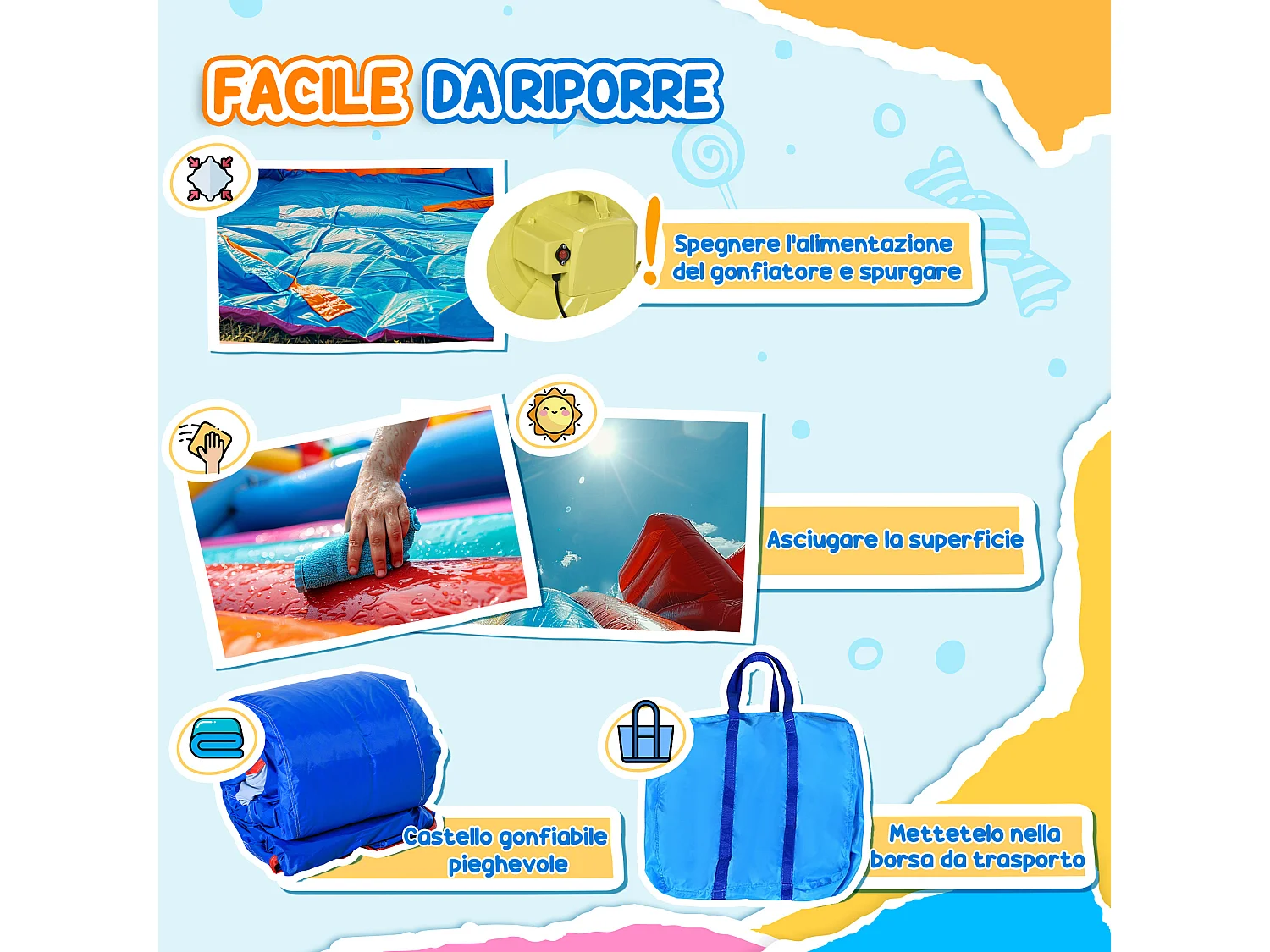 Gioco gonfiabile gigante a forma di casa con unicorno per 3 bambini