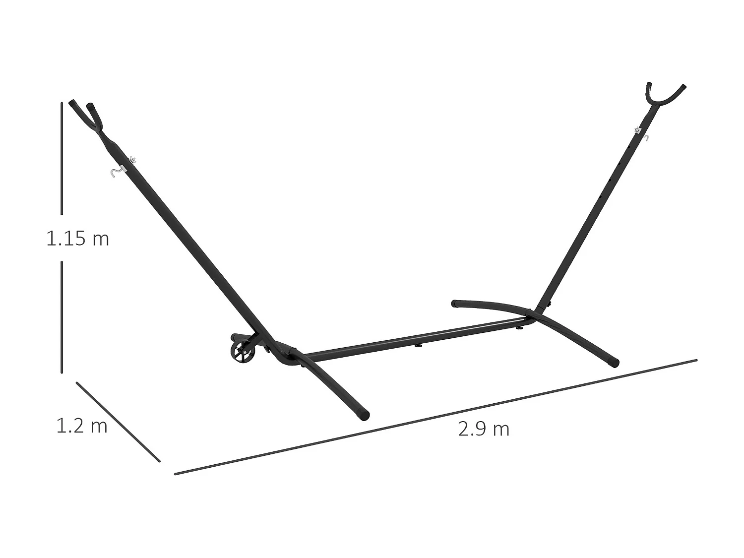 Supporto per amaca con 6 fori e rotelle in metallo nero