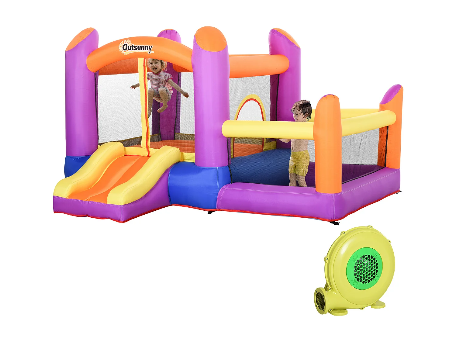 Castello gonfiabile per bambini con scivolo e piscina multicolor