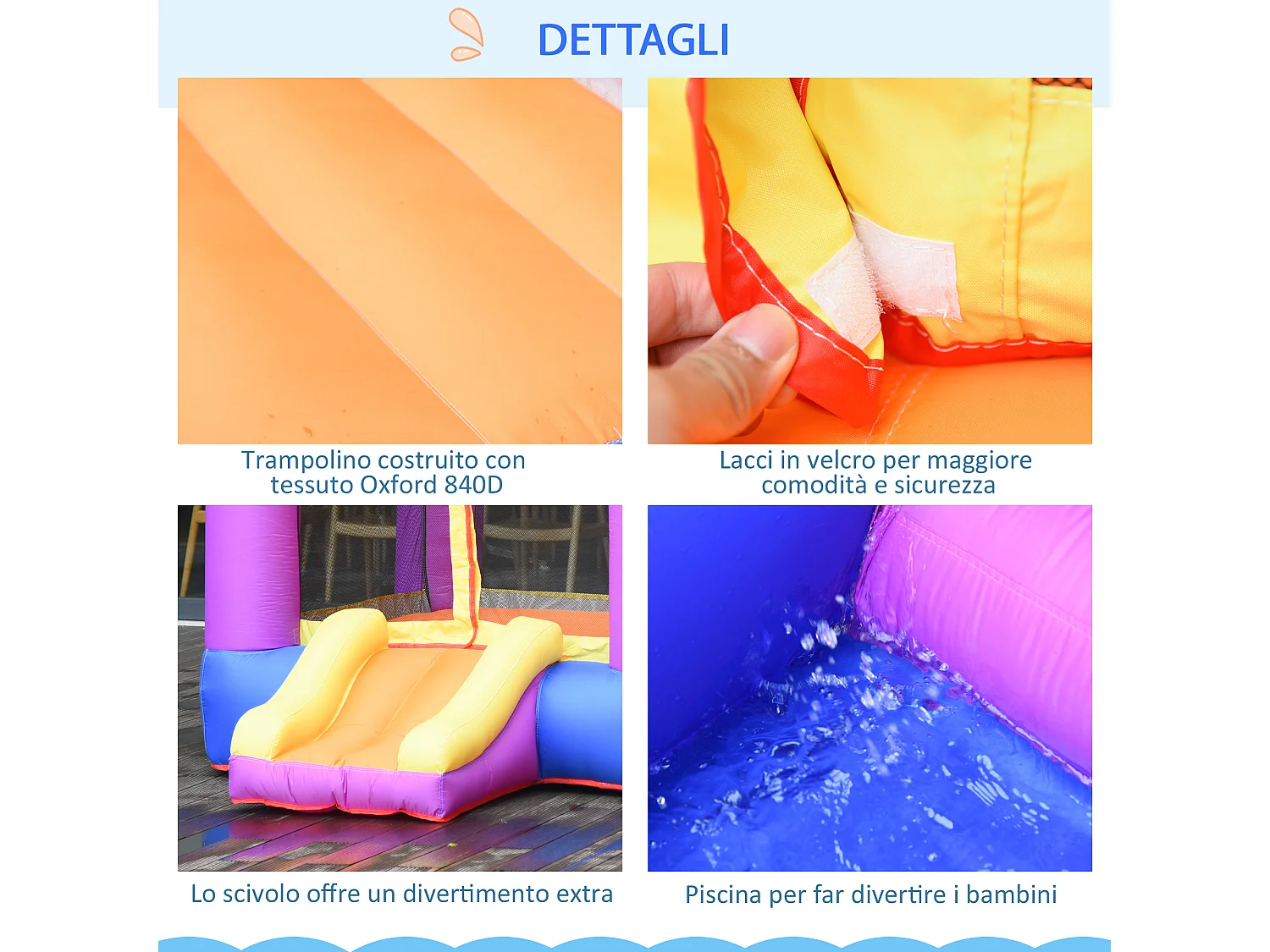 Castello gonfiabile per bambini con scivolo e piscina multicolor