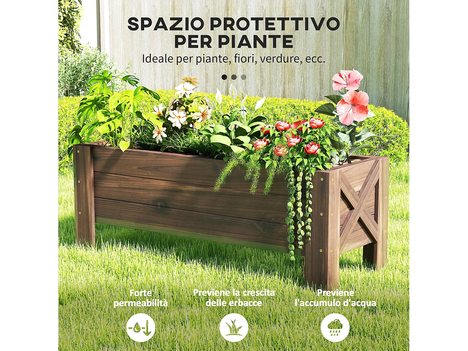 Letto per orto rialzato e fioriera da esterno rettangolare