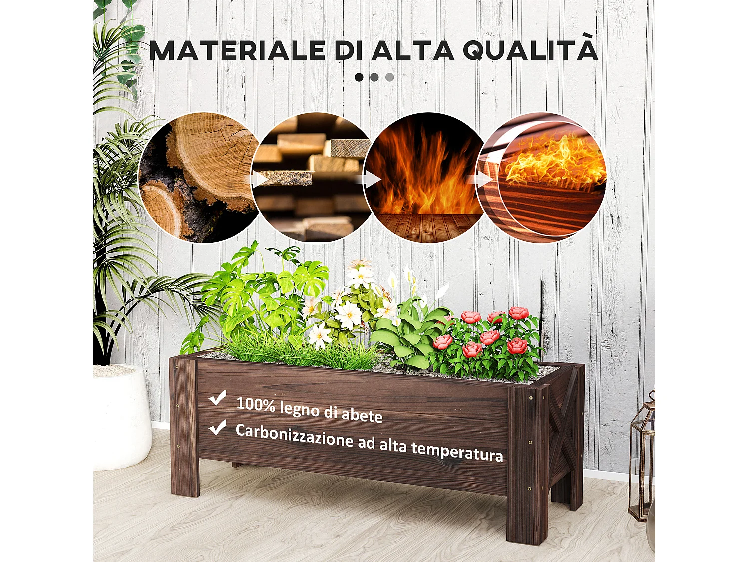 Letto per orto rialzato e fioriera da esterno rettangolare