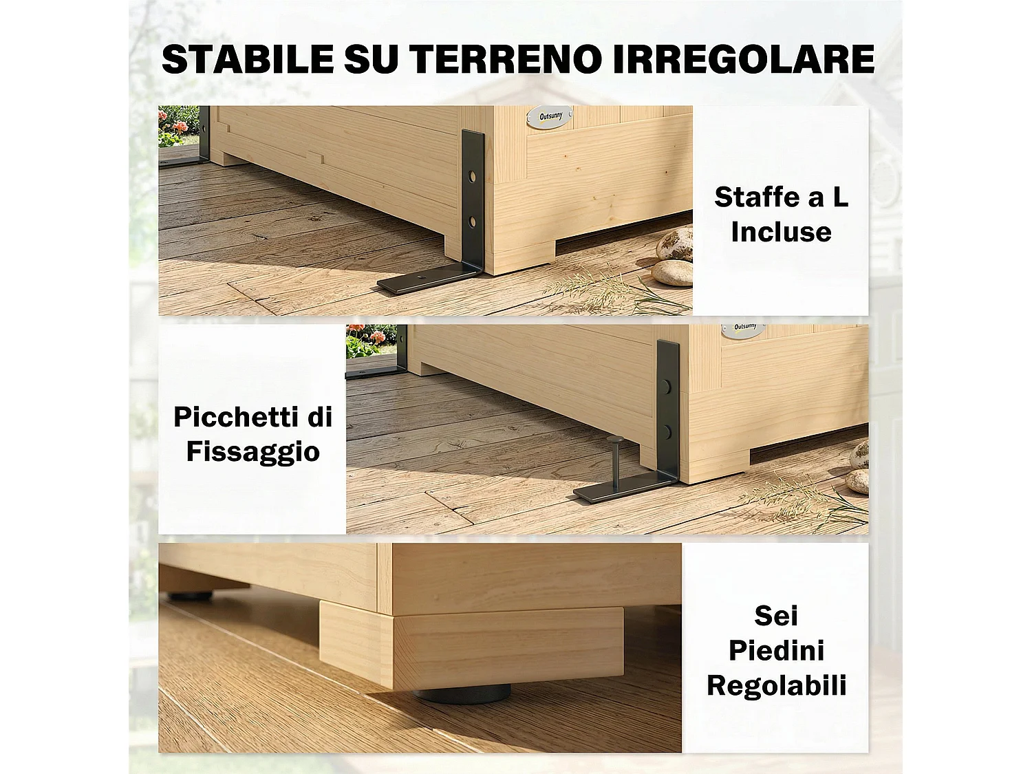 Capanno da giardino con pavimento in legno naturale