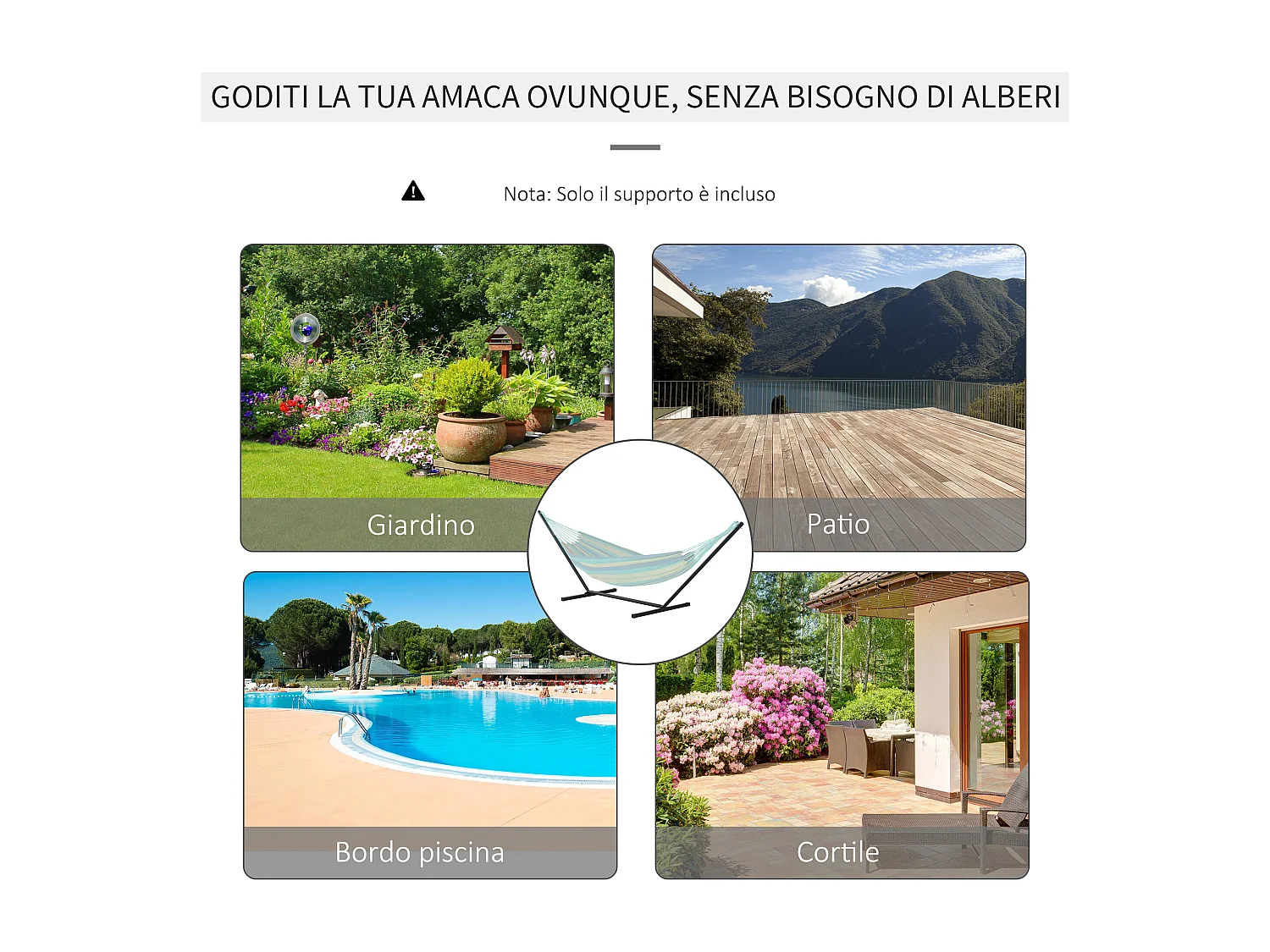 Supporto per amaca 330-360 cm in metallo con bordi in gomma