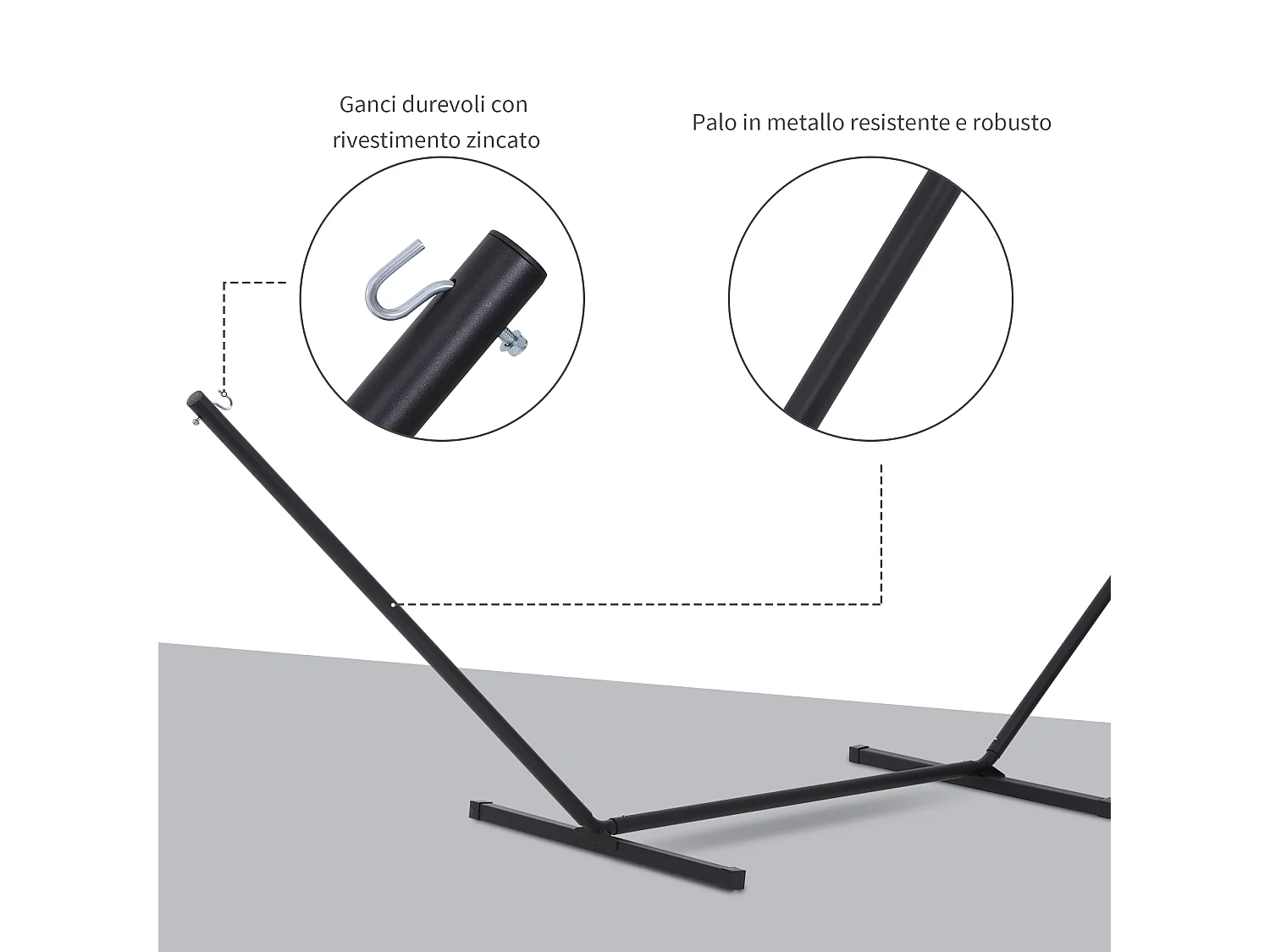 Supporto per amaca 330-360 cm in metallo con bordi in gomma