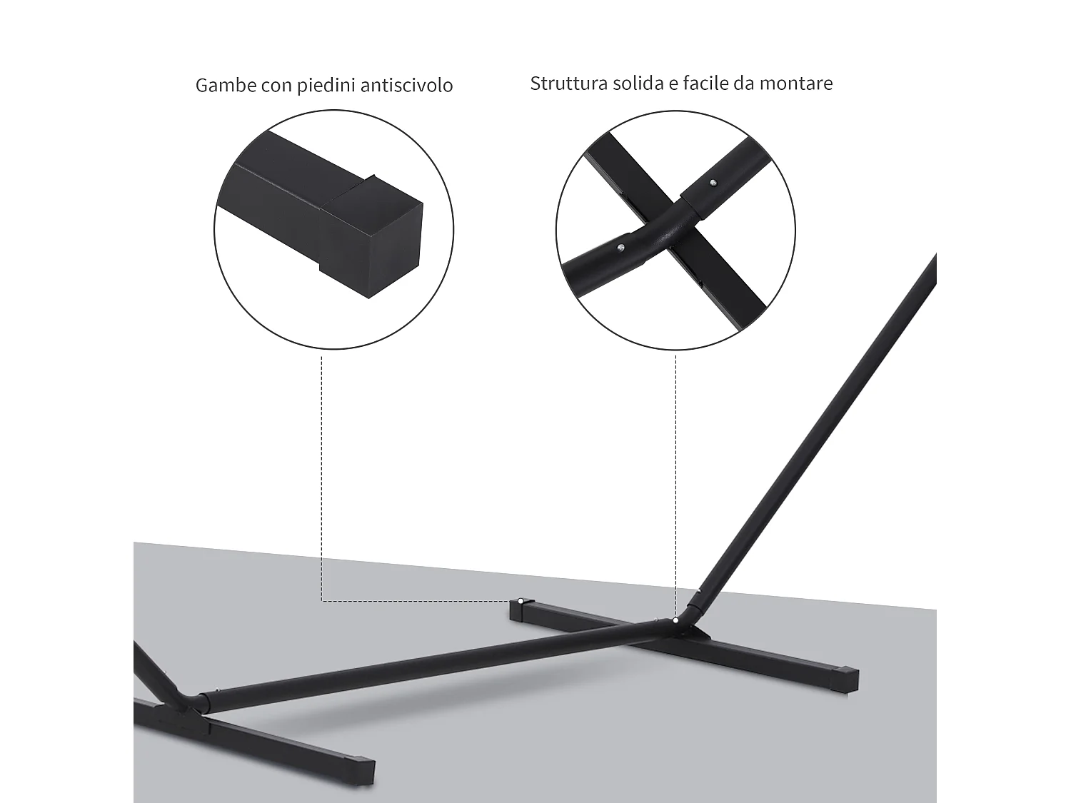 Supporto per amaca 330-360 cm in metallo con bordi in gomma