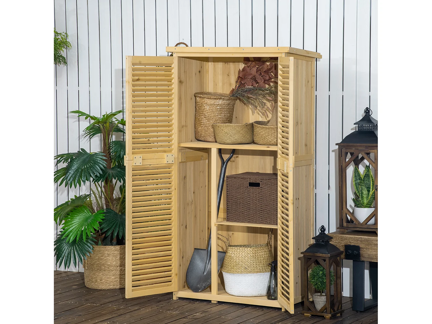 Capanno attrezzi da giardino legno di abete impermeabile 87x46.5x160cm