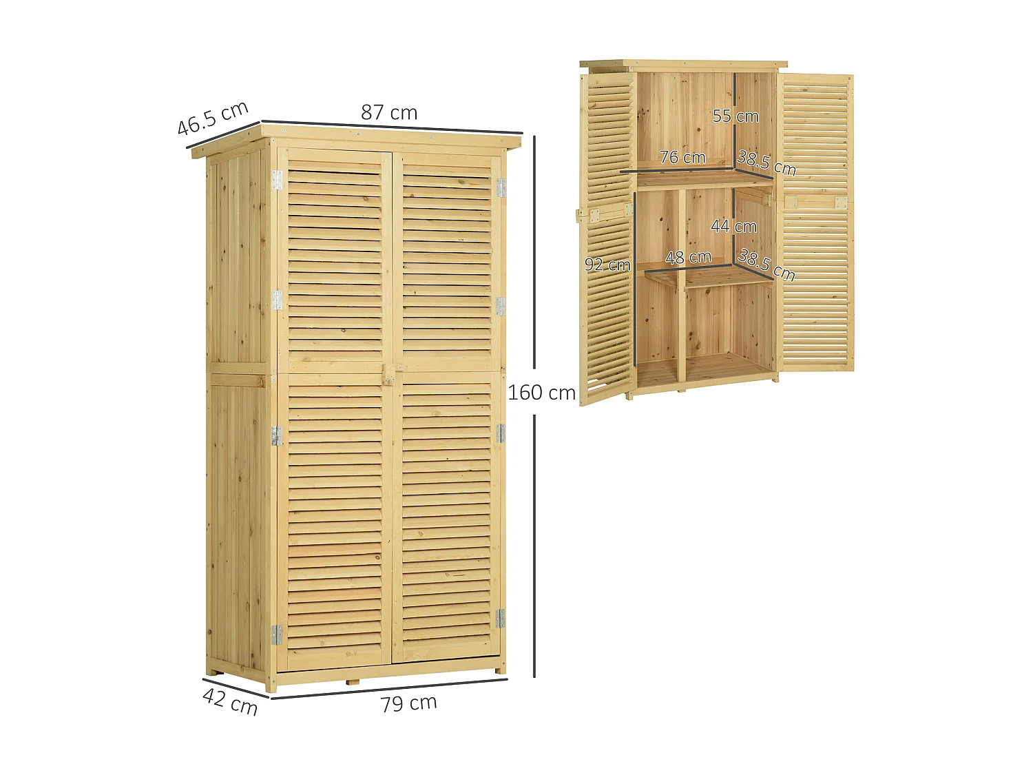 Capanno attrezzi da giardino legno di abete impermeabile 87x46.5x160cm