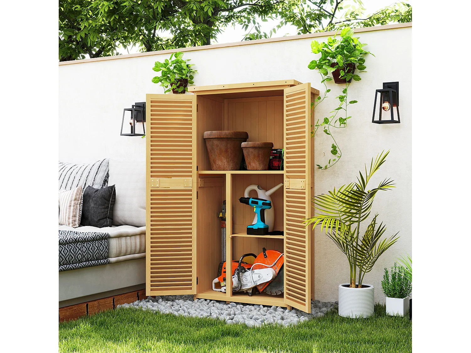 Casetta da giardino a 4 ripiani in legno 87x46.5x160 cm giallo e verde