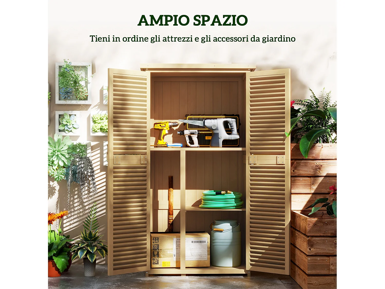 Casetta da giardino a 4 ripiani in legno 87x46.5x160 cm giallo e verde