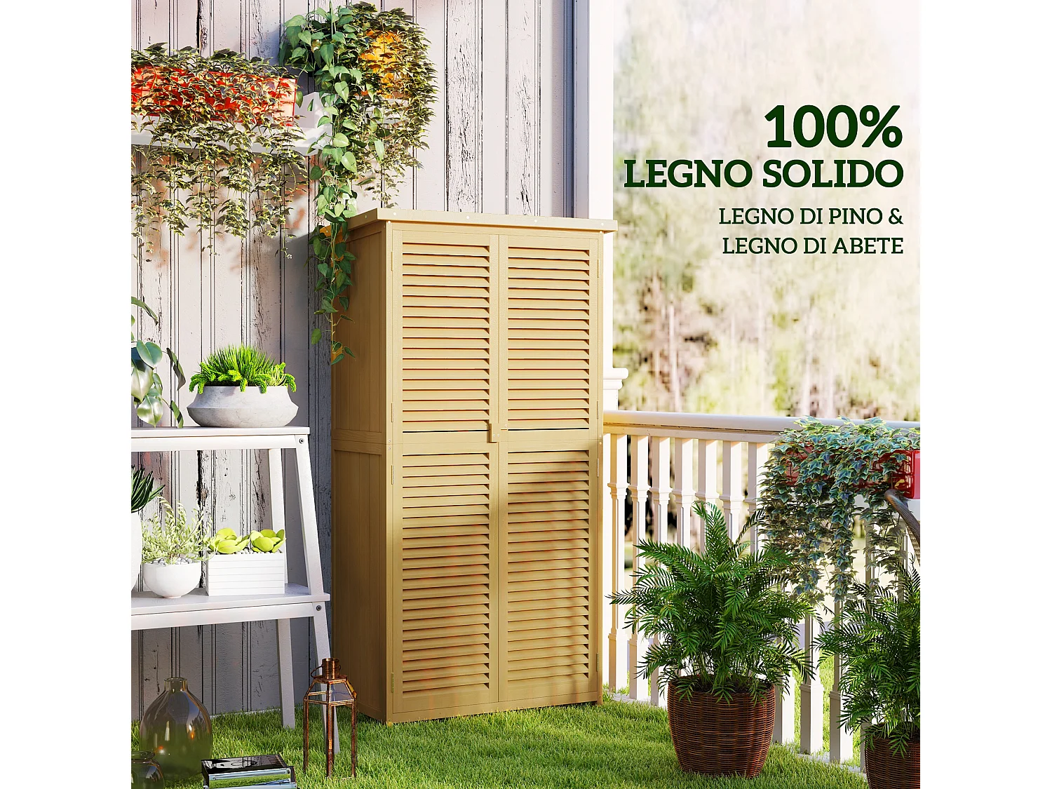 Casetta da giardino a 4 ripiani in legno 87x46.5x160 cm giallo e verde