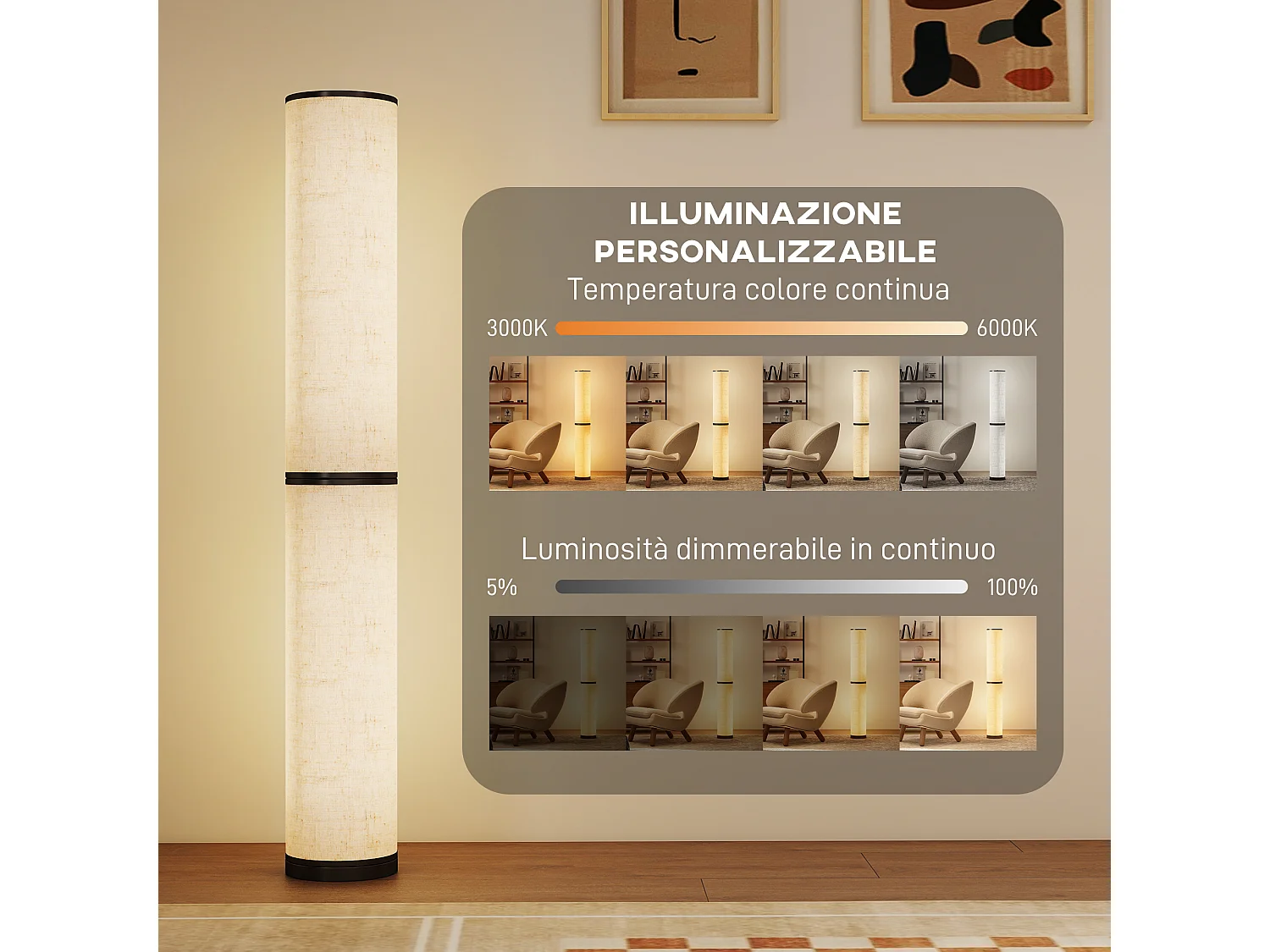 Lampada da terra a led dimmerabile con telecomando beige
