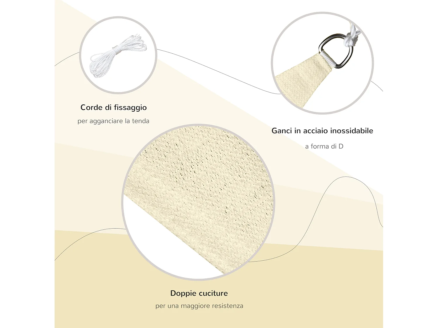Telo Ombreggiante a Vela Triangolare Impermeabile Anti-UV Beige