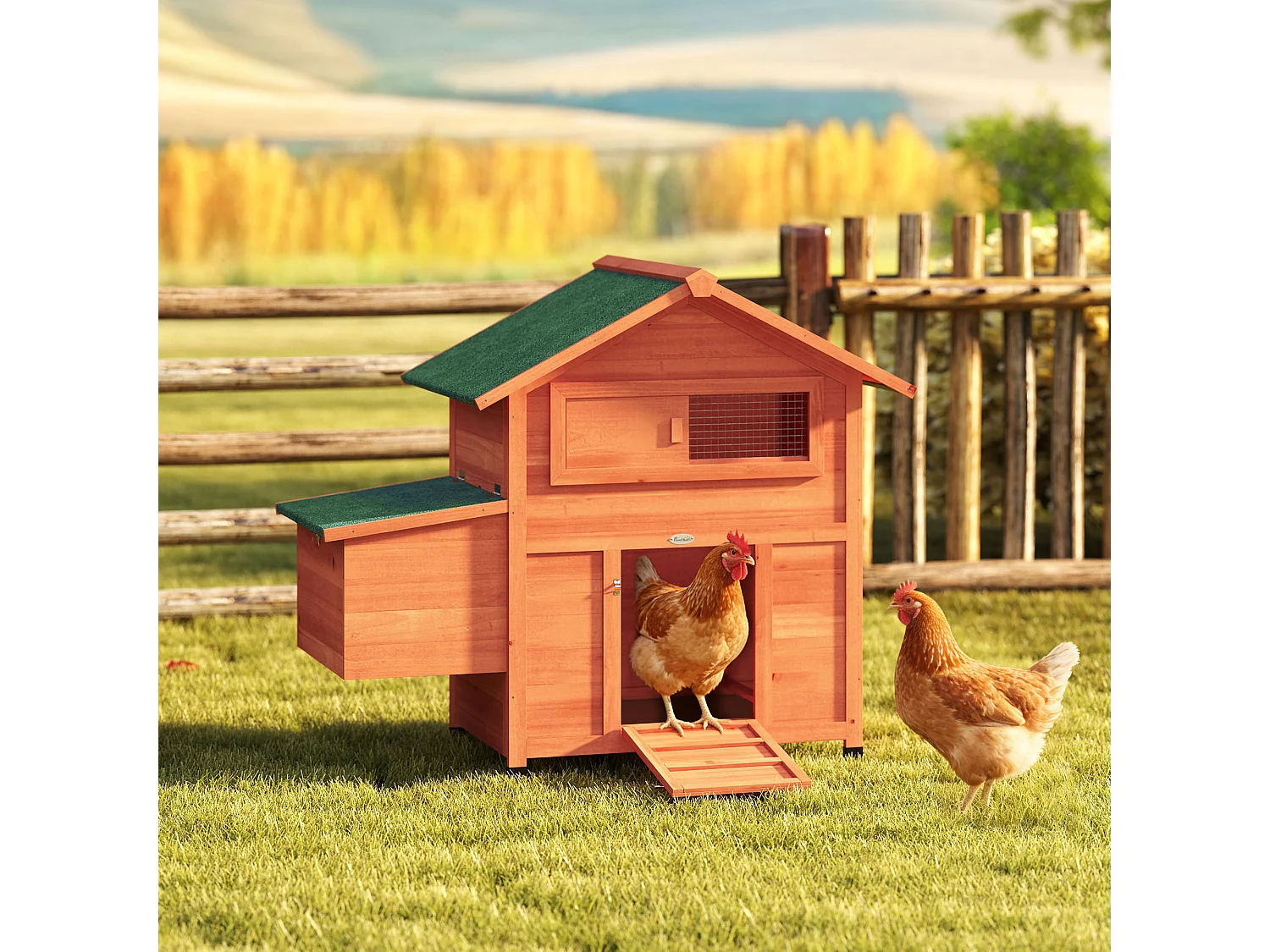 Pollaio per galline con nido tetto impermeabile in legno arancione