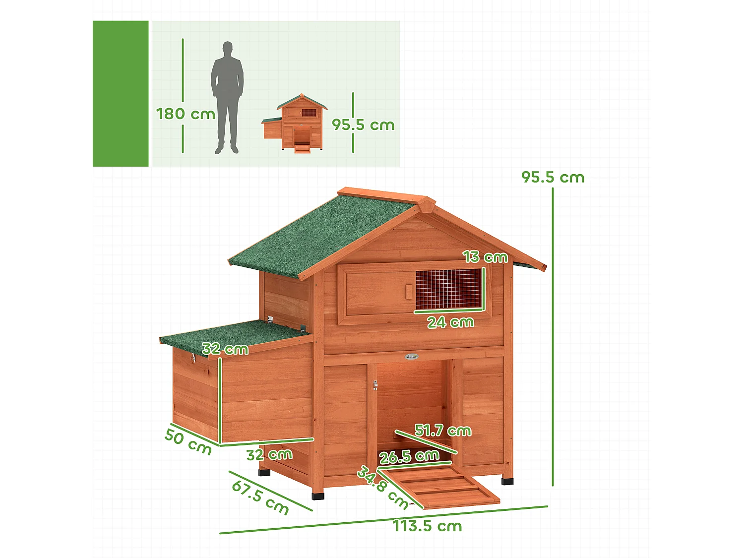 Pollaio per galline con nido tetto impermeabile in legno arancione