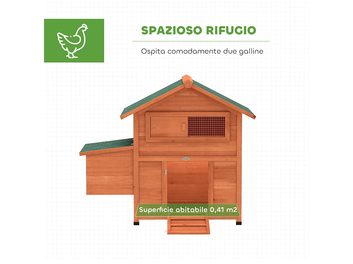 Pollaio per galline con nido tetto impermeabile in legno arancione