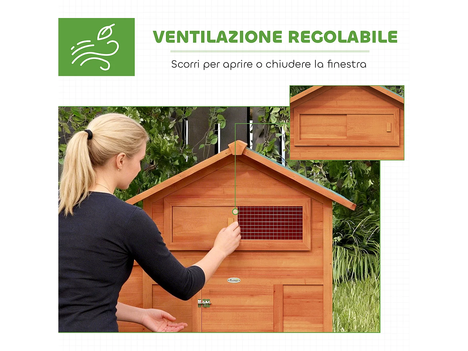 Pollaio per galline con nido tetto impermeabile in legno arancione