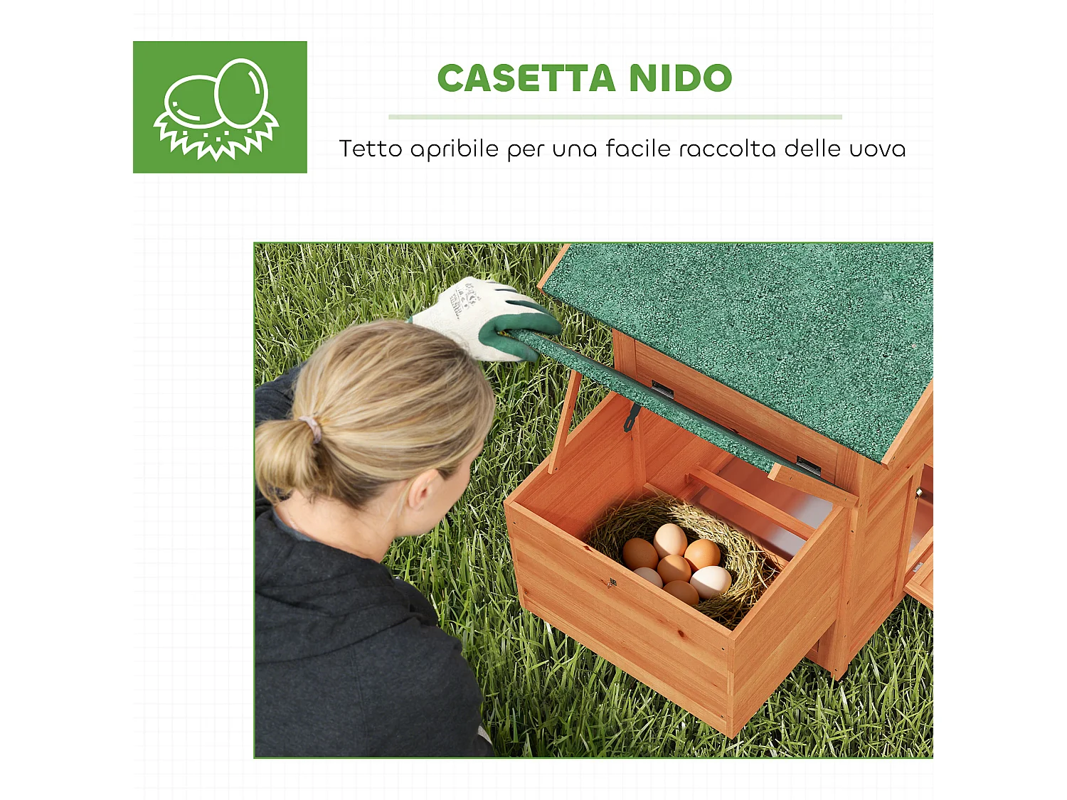 Pollaio per galline con nido tetto impermeabile in legno arancione