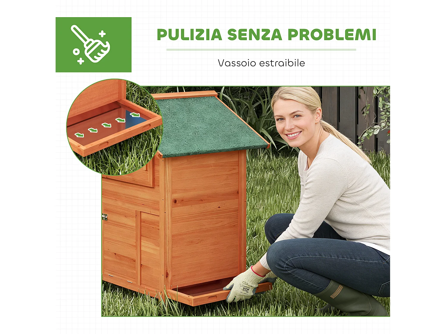 Pollaio per galline con nido tetto impermeabile in legno arancione