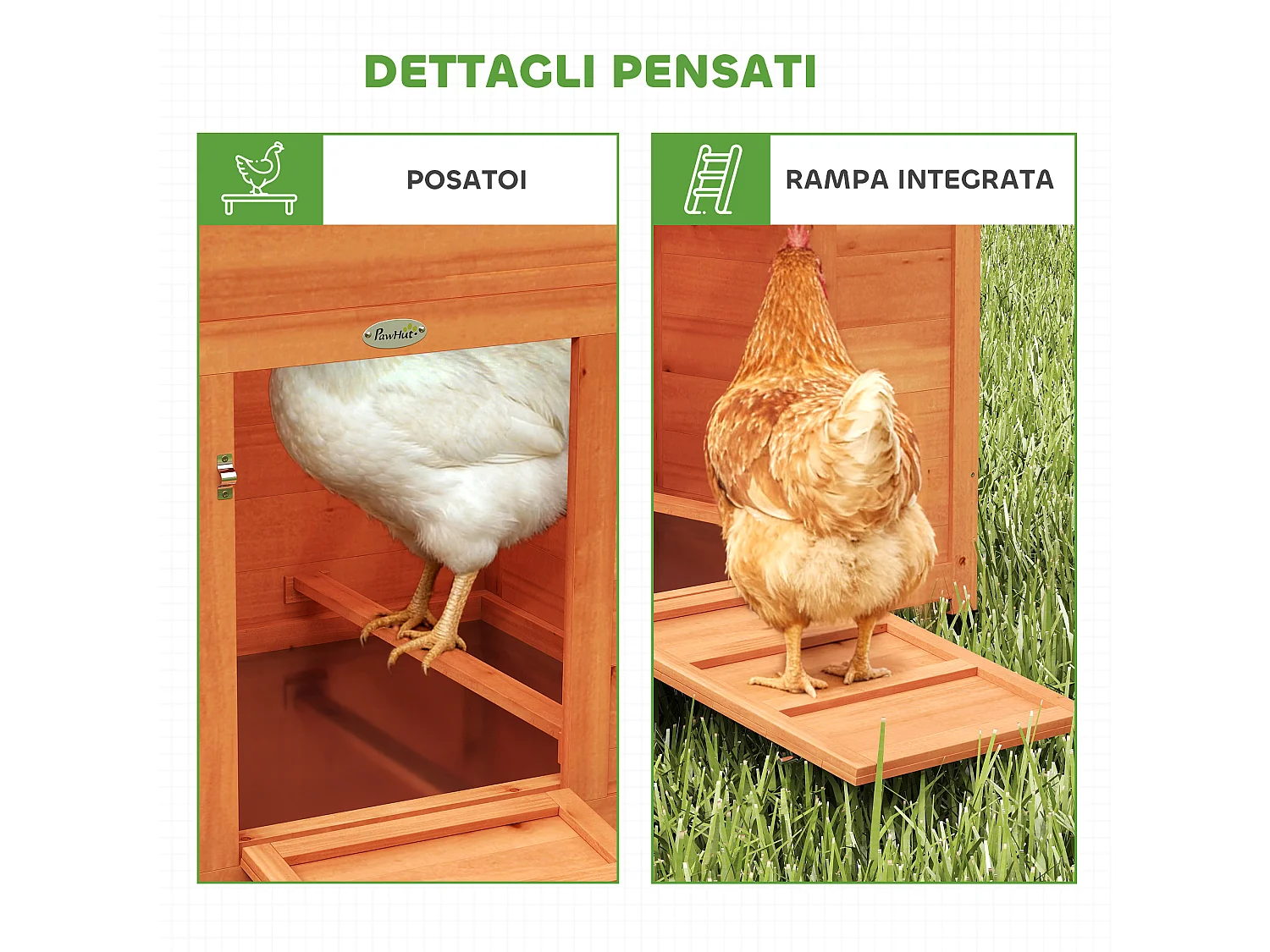 Pollaio per galline con nido tetto impermeabile in legno arancione
