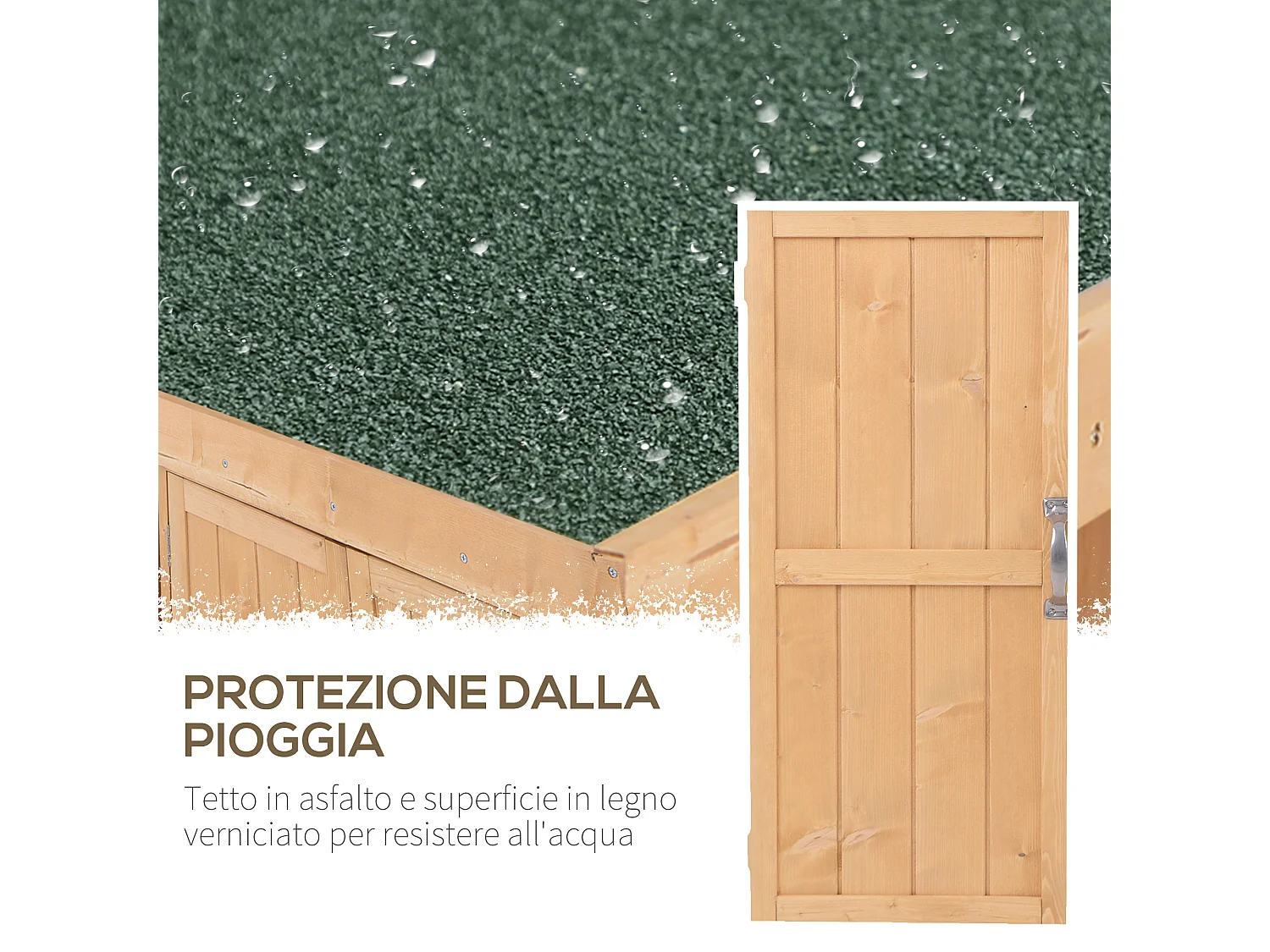 Armadio da esterno a 2 ripiani con anta e tetto apribile in legno