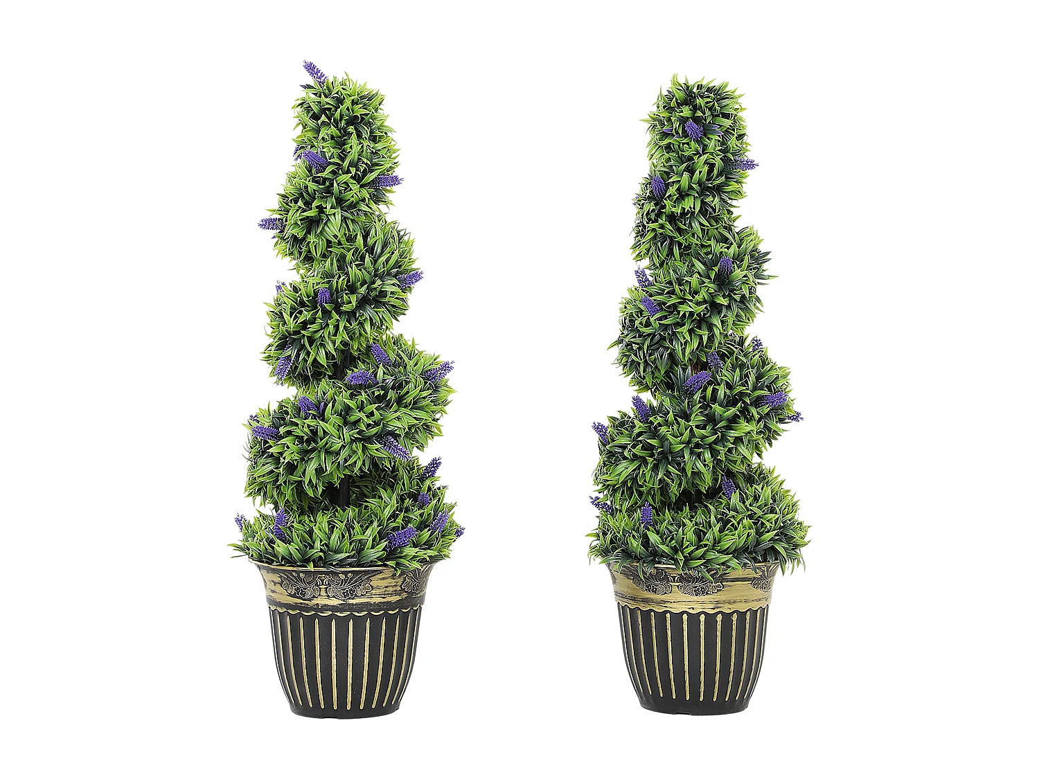 Set 2 piante artificiali di bosso a spirale con lavanda Ø28x90cm verde