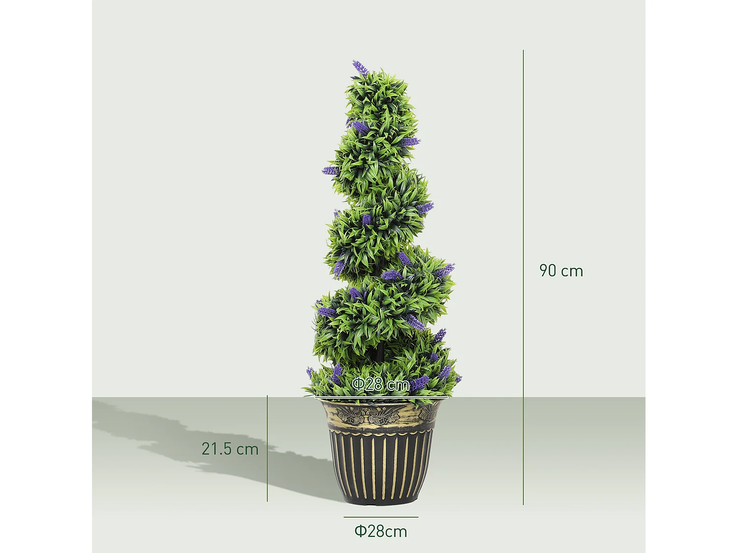 Set 2 piante artificiali di bosso a spirale con lavanda Ø28x90cm verde
