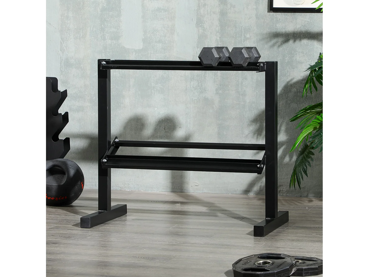 SPORTNOW Porta Pesi con 2 Ripiani per Casa e Palestra in Acciaio Nero