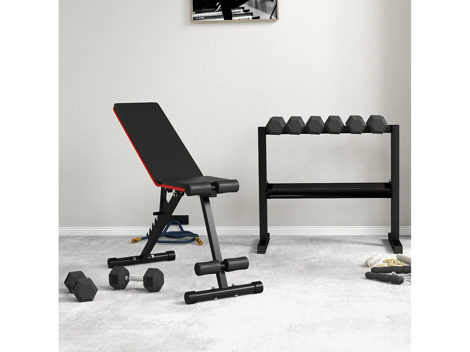 SPORTNOW Porta Pesi con 2 Ripiani per Casa e Palestra in Acciaio Nero